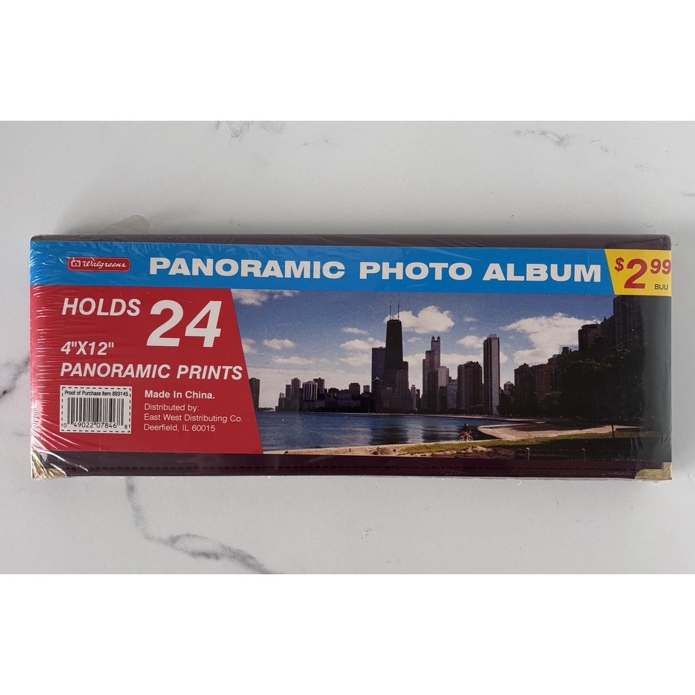 Sealed Panoramic Photo Album Holds 24 4x12" Prints -Walgreens Burgundy/Brown